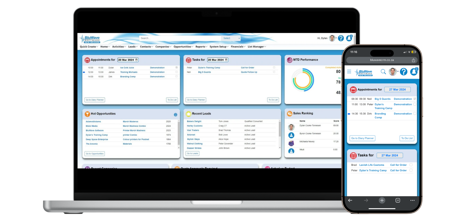 screenshot of BluWave CRM